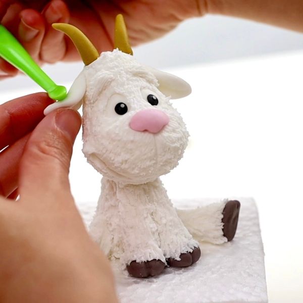 צילום תהליך של פיסול עיזה בבצק סוכר